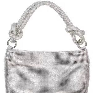 Antonio Melani Rhinestone Knot-Handle Evening Shoulder Bag in Silver